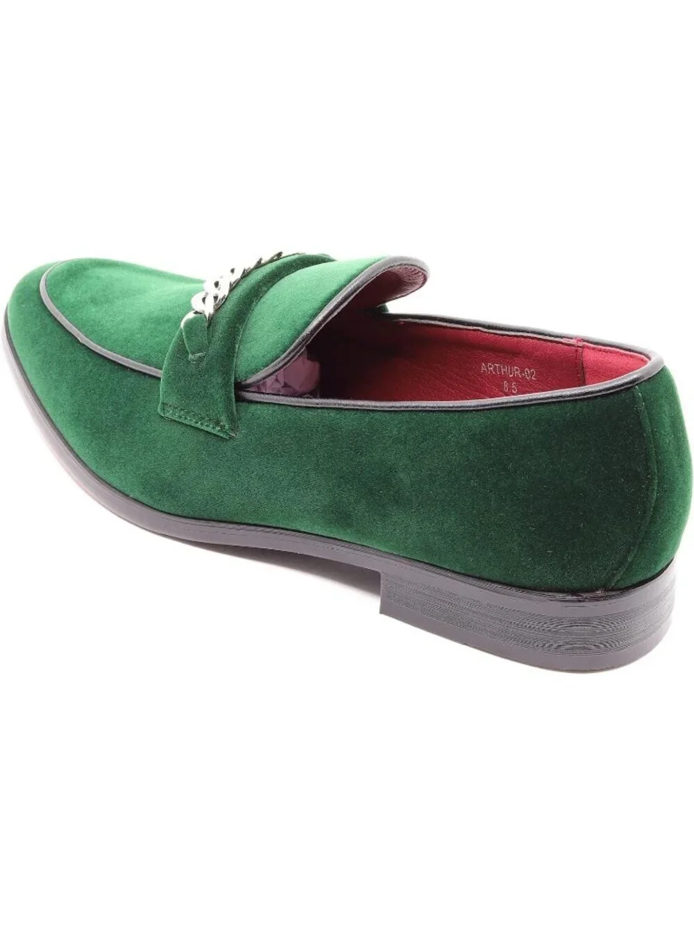 Metrocharm Men's Green Vintage Velvet Loafers Gold Chain Buckle Slip On Shoes